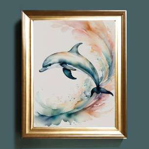 Watercolor Painting of Dolphin 4:5 Poster