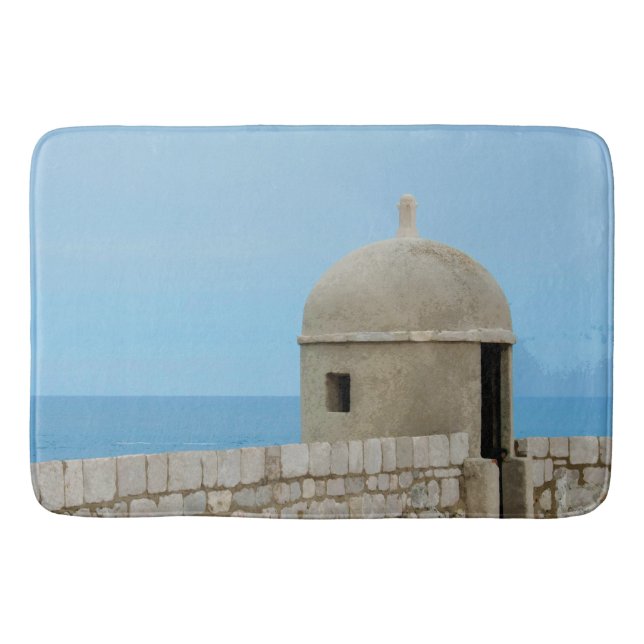 Watercolor painting of Dubrovnik city wall Bath Mat (Front)