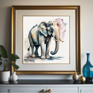 Watercolor Painting of Elephant 1:1 Poster