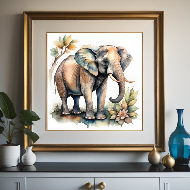 Watercolor Painting of Elephant 1:1 Poster (Creator Uploaded)