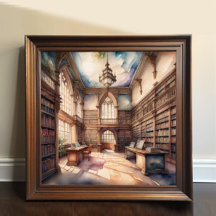 Watercolor Painting of English Manor Library Poster
