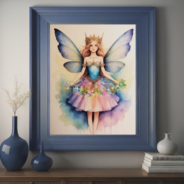 Watercolor Painting of Fairy Holding a Garland Poster (Creator Uploaded)