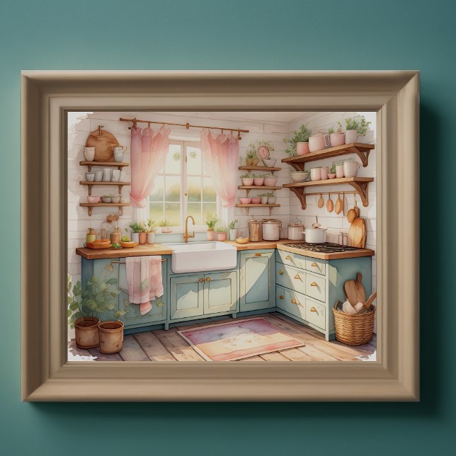 Watercolor Painting of Farmhouse Kitchen Poster (Creator Uploaded)