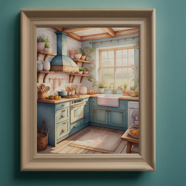 Watercolor Painting of Farmhouse Kitchen Poster (Creator Uploaded)