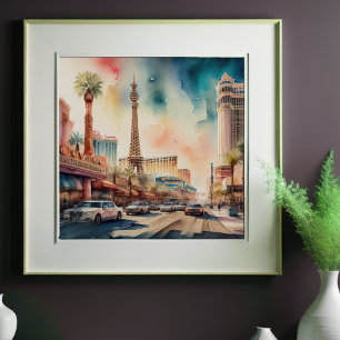 Watercolor Painting of Gambling Resort City Poster