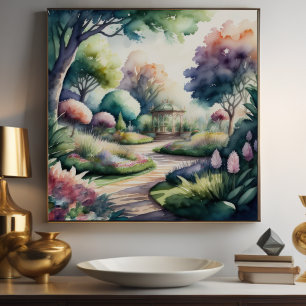 Watercolor Painting of Garden Landscape Poster