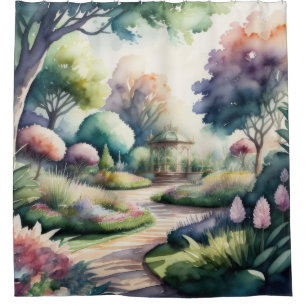 Watercolor Painting of Garden Landscape Shower Curtain