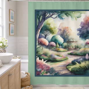 Watercolor Painting of Garden Landscape Shower Curtain