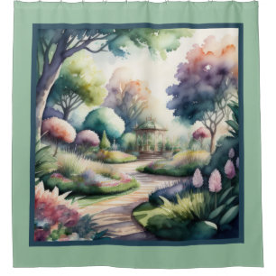 Watercolor Painting of Garden Landscape Shower Curtain