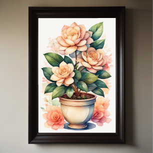 Watercolor Painting of Gardenia in Pot Poster