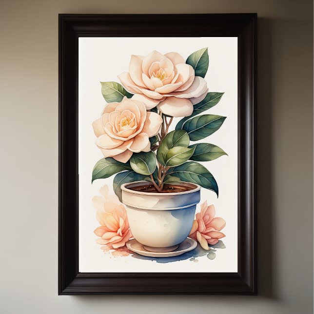Watercolor Painting of Gardenia in Pot Poster (Creator Uploaded)