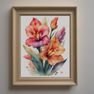 Watercolor Painting of Gladiolas Poster