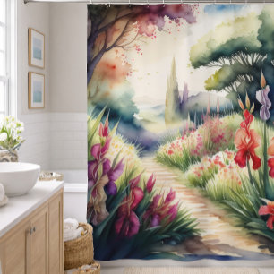 Watercolor Painting of Gladiolus Landscape Shower Curtain
