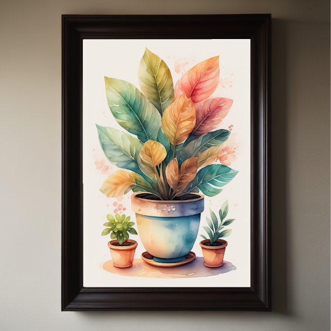 Watercolor Painting of House Plant in Pot Poster (Creator Uploaded)