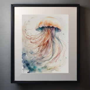 Watercolor Painting of Jellyfish Poster
