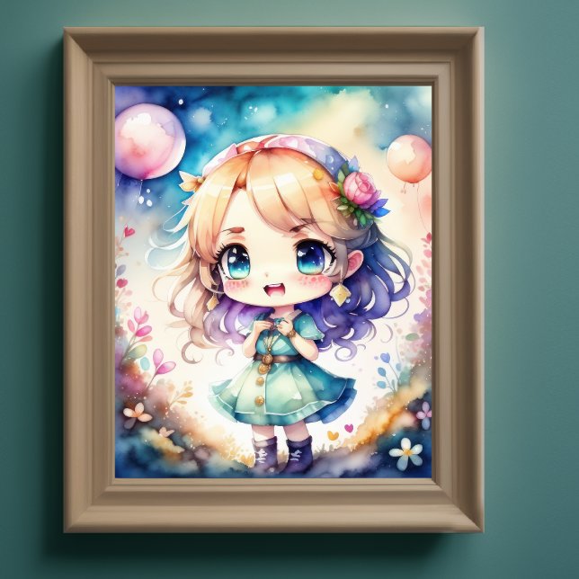Watercolor Painting of Kawaii Chibi Female Poster (Creator Uploaded)