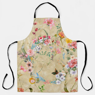 Watercolor painting of leaf and flowers, seamless  apron