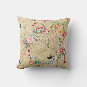 Watercolor painting of leaf and flowers, seamless  cushion