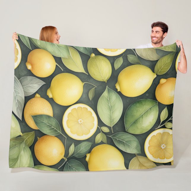 Watercolor Painting of Lemons Fleece Blanket (In Situ)