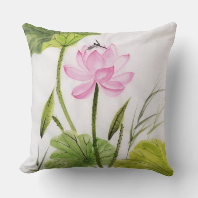 Watercolor Painting Of Lotus Flower 2 Cushion (Front)
