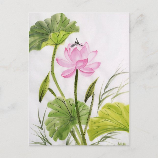 Watercolor Painting Of Lotus Flower 2 Postcard (Front)