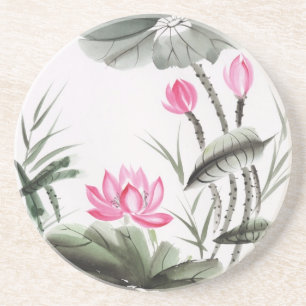 Watercolor Painting Of Lotus Flower Coaster