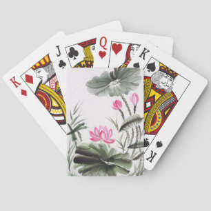 Watercolor Painting Of Lotus Flower Playing Cards