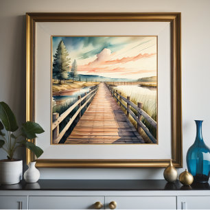 Watercolor Painting of Marsh Boardwalk Poster