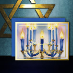 Watercolor Painting of Menorah Blue White Candles<br><div class="desc">Watercolor Painting of Menorah Blue White Candles</div>