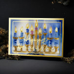 Watercolor Painting of Menorah Blue White Candles<br><div class="desc">Watercolor Painting of Menorah Blue White Candles</div>