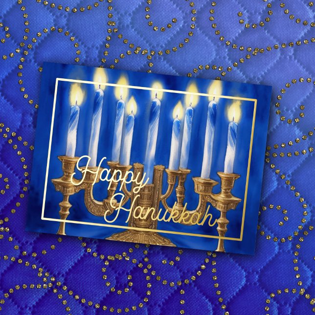 Watercolor Painting of Menorah Blue White Candles (Creator Uploaded)