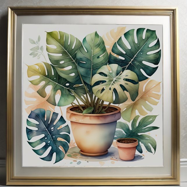 Watercolor Painting of Monstera in Pot II Poster (Creator Uploaded)