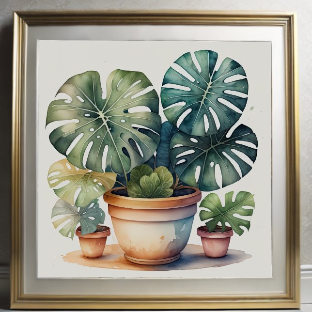 Watercolor Painting of Monstera in Pot Poster (Creator Uploaded)