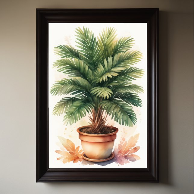 Watercolor Painting of Palm Tree in Pot Poster (Creator Uploaded)