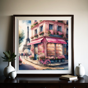 Watercolor Painting of Parisian Street Poster