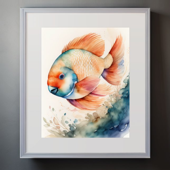 Watercolor Painting of Parrot Fish Poster (Creator Uploaded)