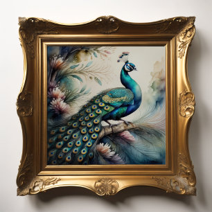 Watercolor Painting of Peacock1:1 Poster
