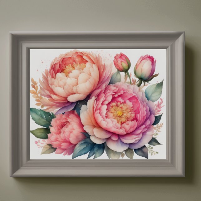 Watercolor Painting of Peonies III Poster (Creator Uploaded)