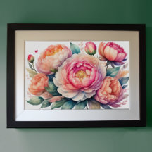 Watercolor Painting of Peonies IX