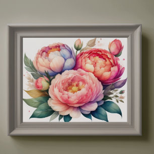 Watercolor Painting of Peonies Poster