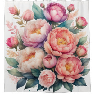 Watercolor Painting of Peonies Shower Curtain