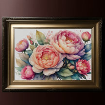 Watercolor Painting of Peonies VIII