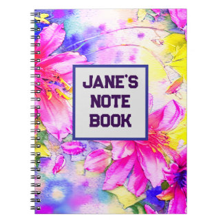 Watercolor painting of pink flowers notebook