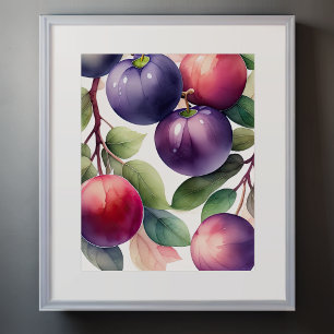 Watercolor Painting of Plums Poster