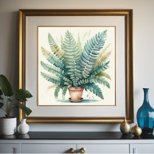 Watercolor Painting of Potted Fern Poster