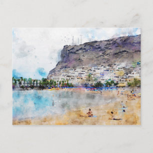Watercolor painting of Puerto de Morgan at Gran Ca Postcard