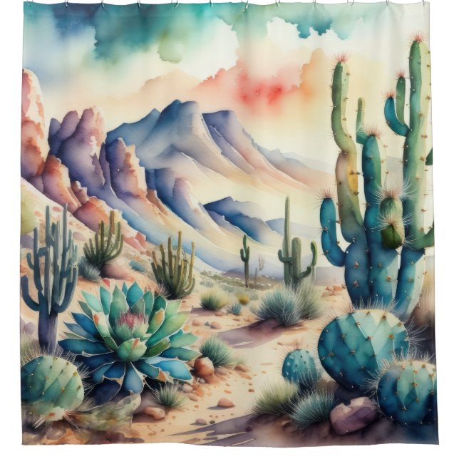 Watercolor Painting of Rural Landscape Desert Shower Curtain (Front)