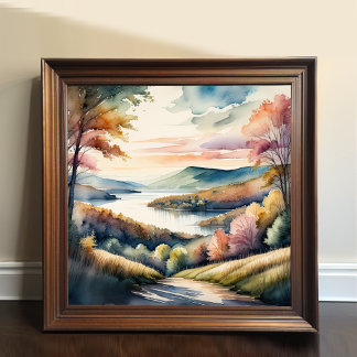 Watercolor Painting of Rural Landscape Poster