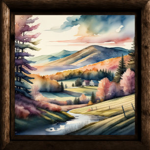 Watercolor Painting of Rural Landscape Poster