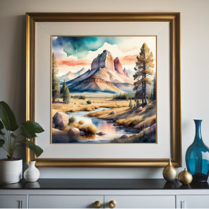 Watercolor Painting of Rural Landscape Poster